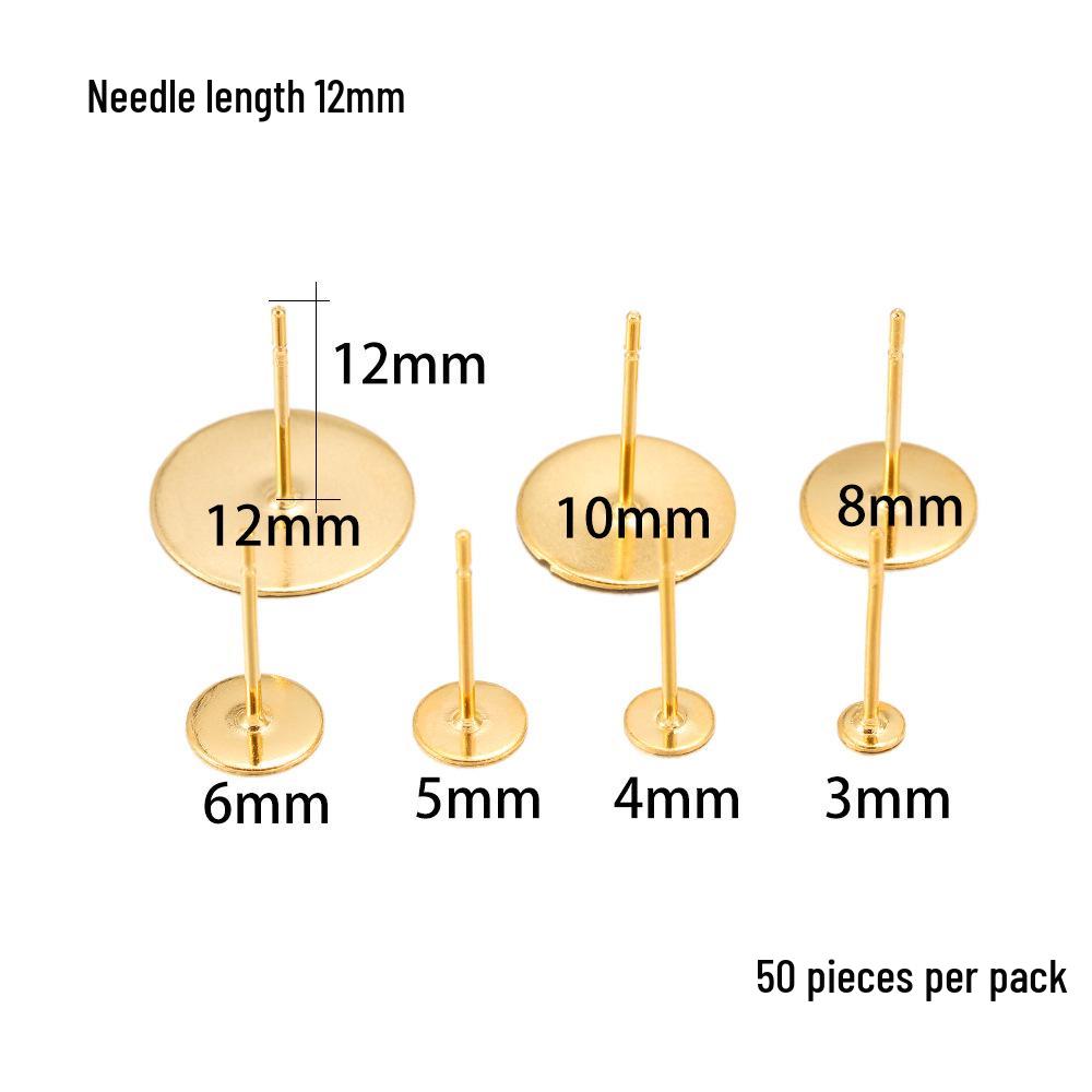 Gold Stainless Steel DIY Earring Studs with Notched Pins & Flat Bottom Backs