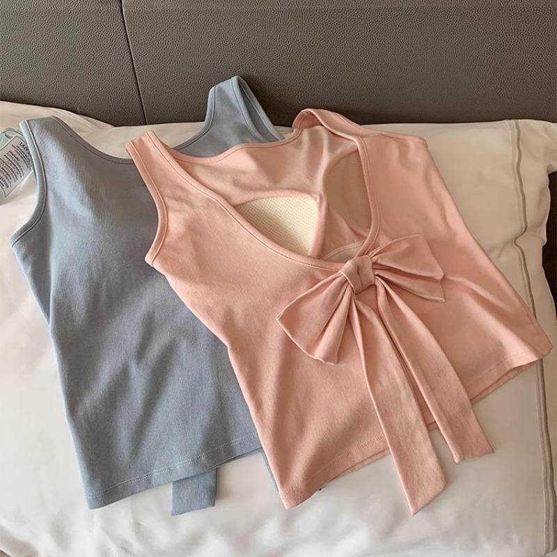 Sexy Bow Halter Sling Vest French with Chest Pad Inside Niche Outside Sleeveless Top