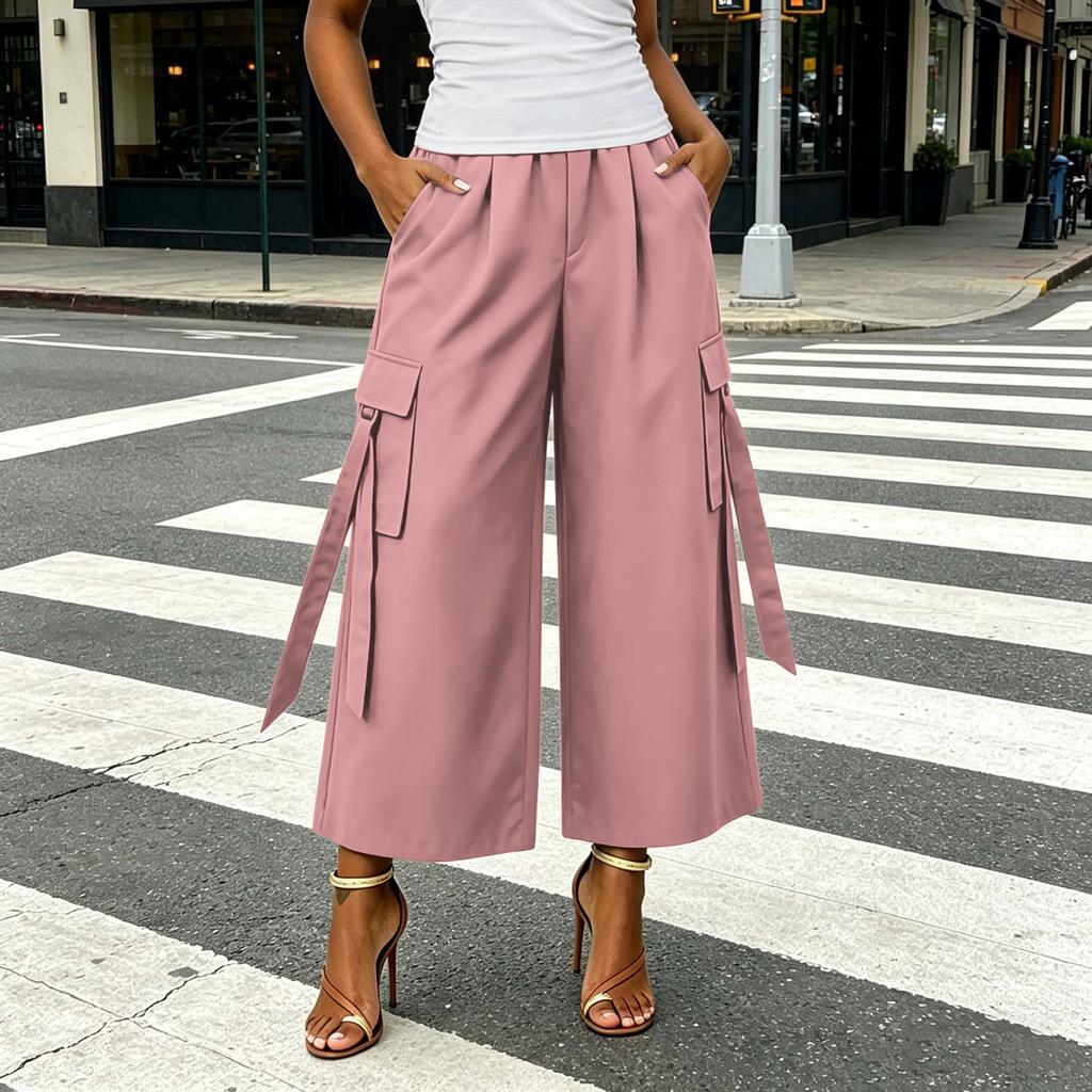 Women High Waist Wide Leg Cargo Pants with Pockets Casual Loose Fit Utility Trousers for Everyday Wear