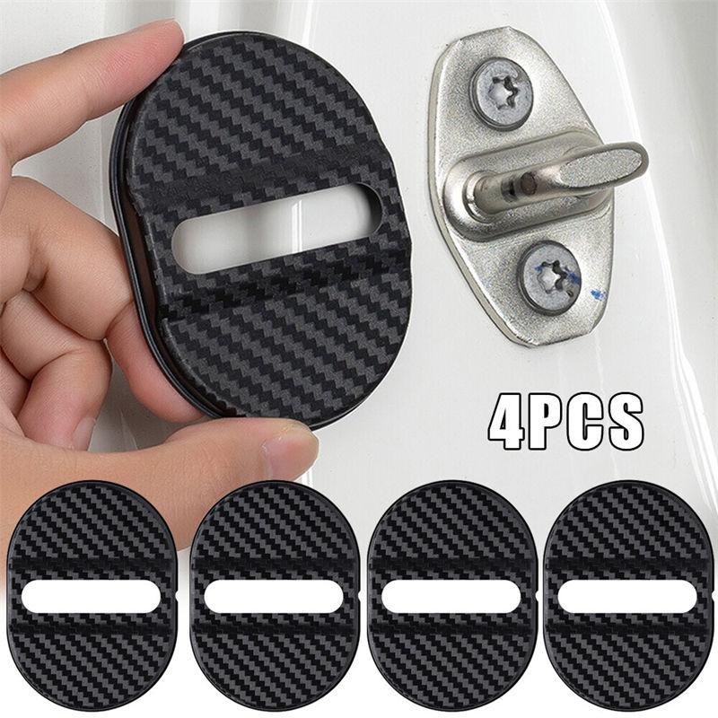 4PCS Carbon Fibre Car Door Lock Protective Cover Anti Rust Sticker Accessories