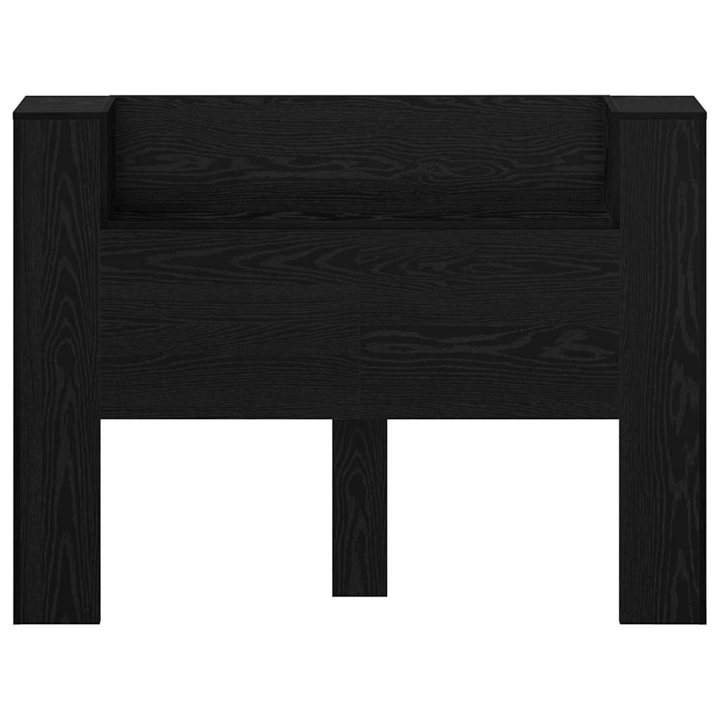 Storage Headboard with LED Lighting Black Oak Wood Based Material
