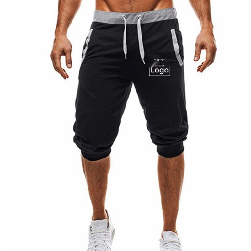 Men's Slim Fit Color Block Jogging Shorts - Trendy European/American Mid-Length with Customizable Logo