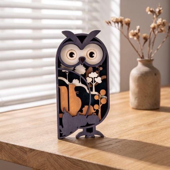 Desktop Owl Sculpture for Office Multi Layer Wooden Figurine, 3D Layered Crafts, Creative Wood Decorative Animal Statues Carving Ornaments Home
