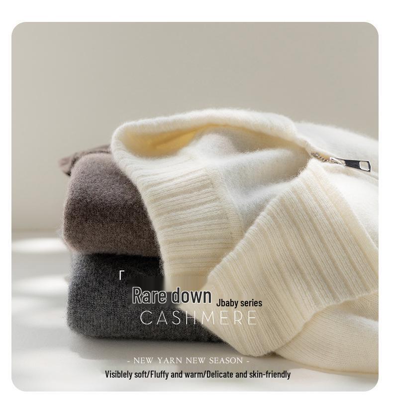 Autumn/Winter Cashmere Knit Cardigan Coat - Women's Long Sleeve Zip-Up with Large Lapel
