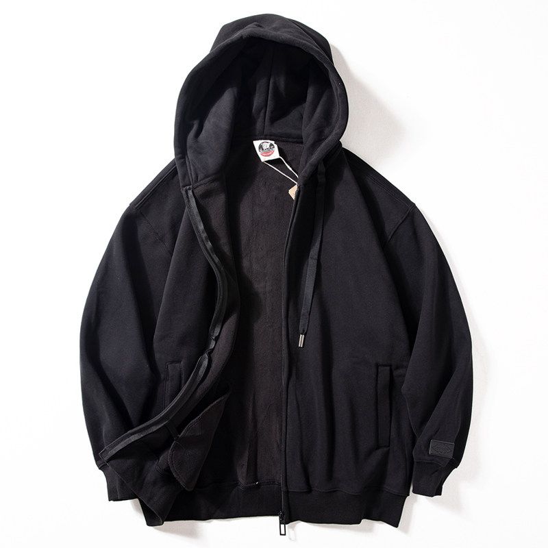 Men's 450g Heavyweight Fleece American Retro Cardigan Jacket Couple's Fleece-Lined Warm Casual Hooded Sweatshirt