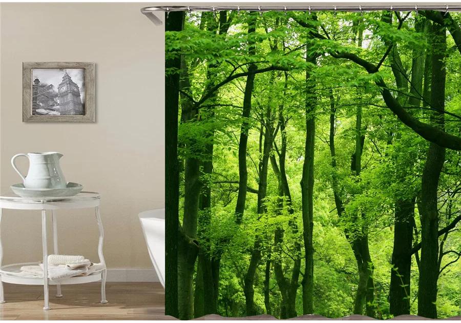 Modern Forest Shower Curtain Green Plant Tree Landscape Shower Curtain Bathroom Waterproof Bathroom Decor Cortina De La Ducha