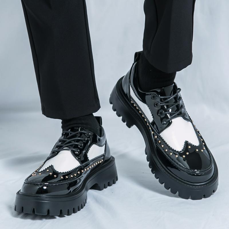 Fashion Casual Men's Leather Shoes Trendy S and Thick Soled Styles Nightclub or Daily Office Work Young Shoes 38-46 Hot Black