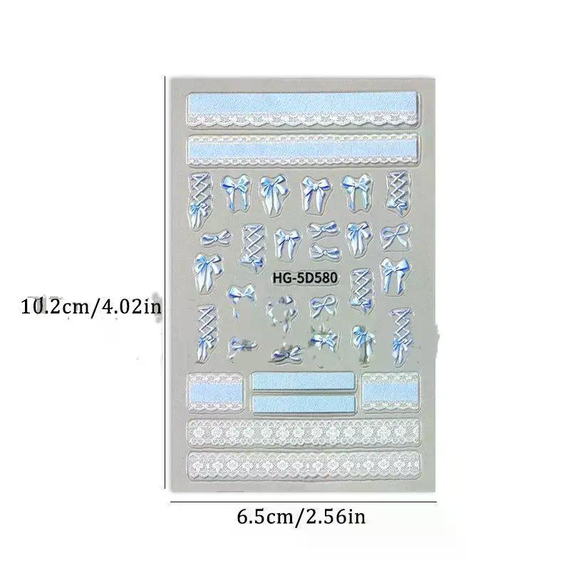 5D Ballet Bow Lace Embossing Self Adhesive Nail Art Stickers Shiny Charming Manicure Decals Nail Supplies