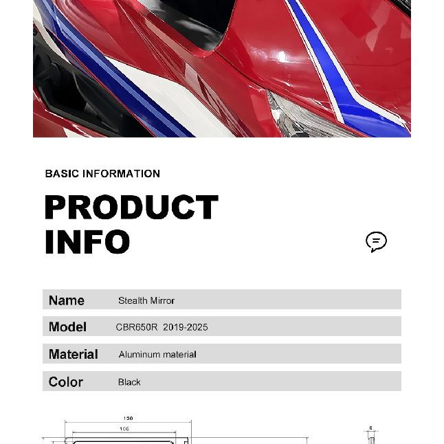 2024 CBR650R Rearview Mirror Motorcycle Invisible Rearview Mirror For Honda CBR 650R CBR650R 2019-2024 Aluminum Winglet Mirror