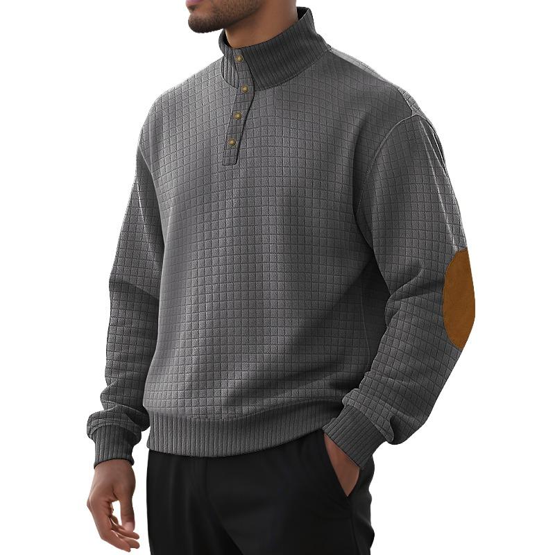 Light and Mature Casual Sports Men's Jacquard Small Checkered Stand-up Collar Long-sleeved Pullover Buckle Outdoor Sweater
