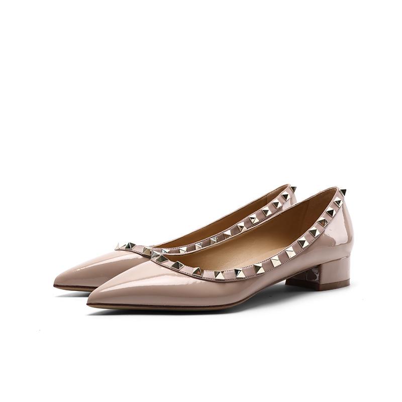 Spring and Summer New Versatile Rivet Pointed Shoes Medium High Heels Light Mouth Shoes Thick Heel Willow Nail Shoes Large Size Single Shoes Women