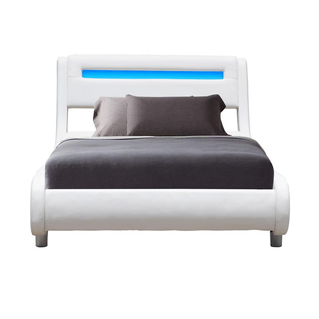 Gina Bed for 90x200 Mattress - Curved Headboard Base WHITE Color 5 Cm Feet - 13 Slats - Covering