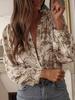 European and American Hot-selling Women's Retro Plant Print Shirt French Lantern Sleeve Top Versatile Commuter Vacation Shirt