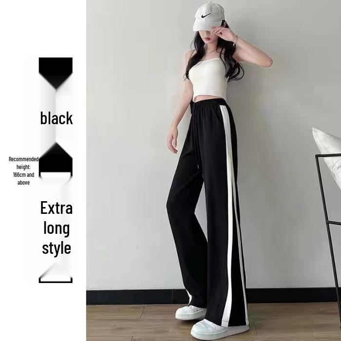 

Женские брюки из ледяного шелка черного цвета с широкими штанинами, повседневные спортивные брюки с высокой посадкой, издание лето 2025 L