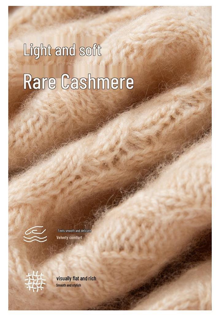 2026 Autumn/Winter Women's Cashmere Round Neck Cable Knit Sweater - Versatile, Loose, Slimming, Thick Knit.