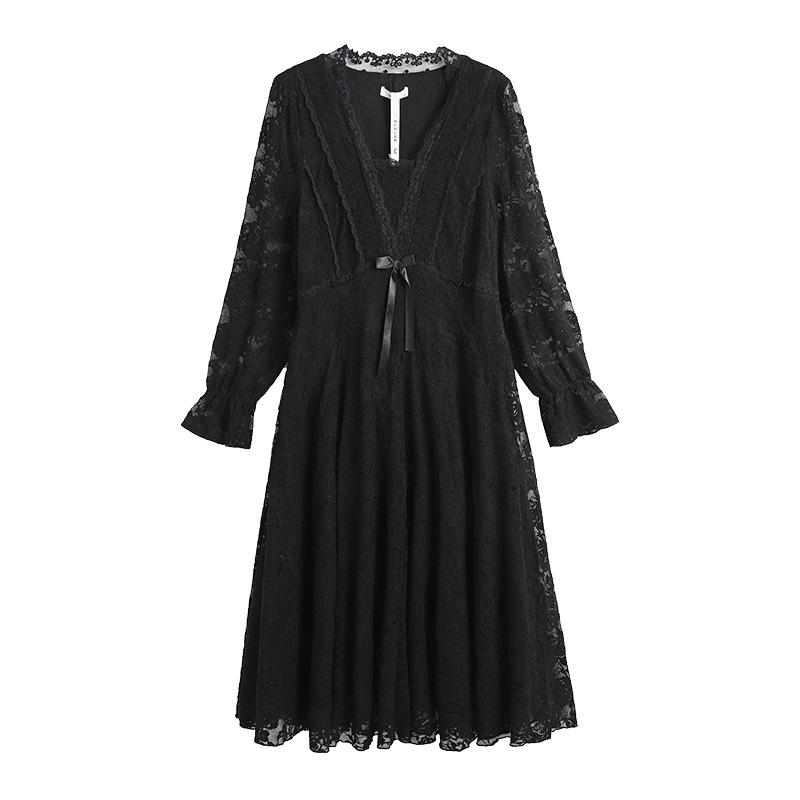 Women's Large-size Lace Dress with Fleece, Fall/winter Style, High-end Slimming and Elegant Dress