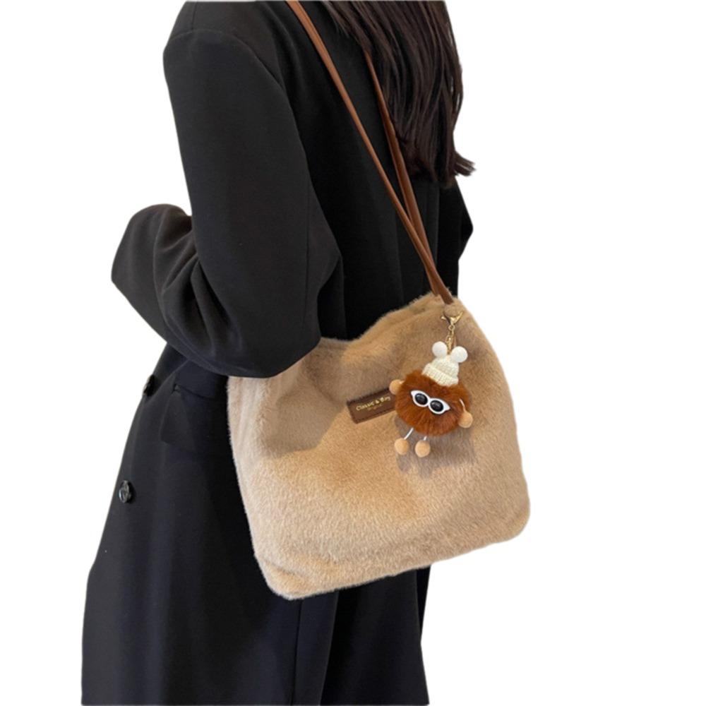 with Handle Furry Shoulder Bag Portable Women's Handbag Large Capacity Plush Tote All-Match