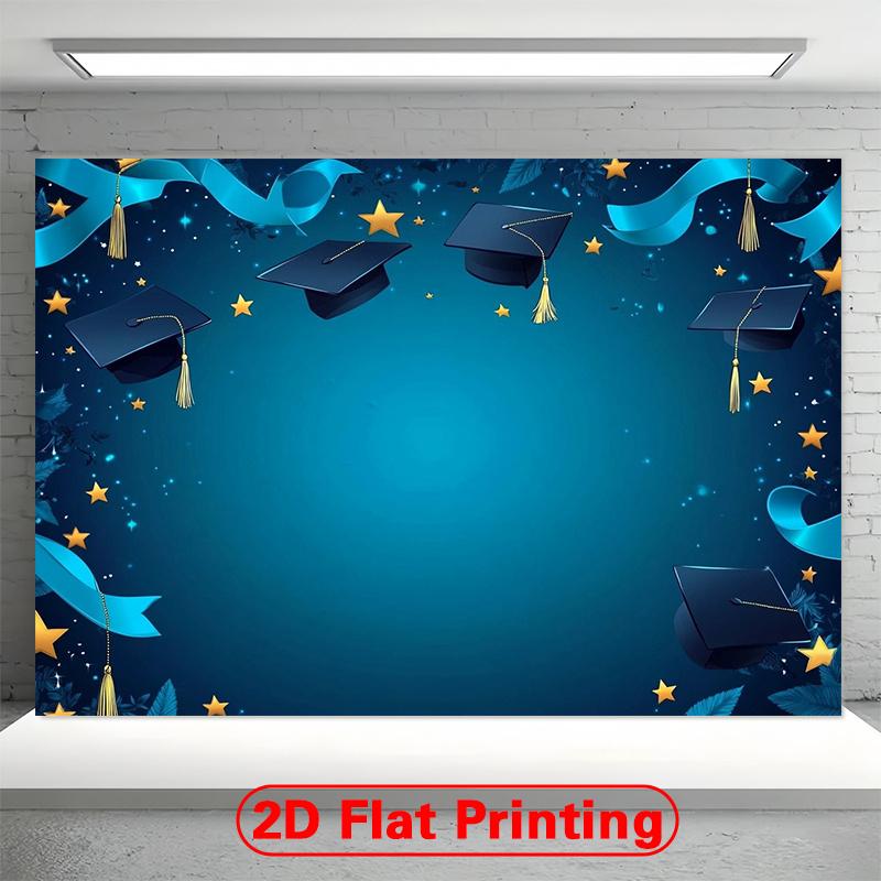 Background of the Kindergarten Graduation Party - Blue Polyester Photo Banner Family Celebration