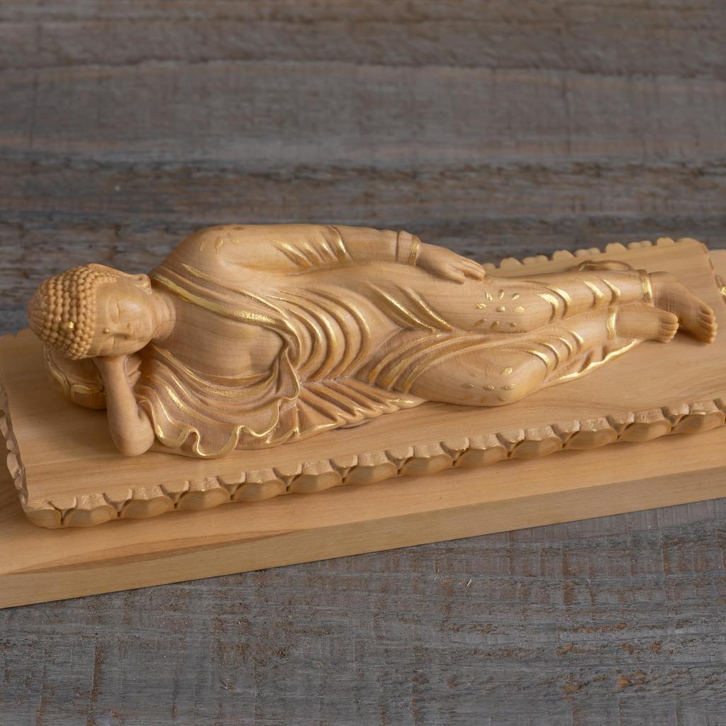 Tiny Buddha Shaka Nirvana 4cm Shaka Nyorai Buddha Wood Ornament (wood Boxwood, Gold-dust Finish) - Figure, Carving, (GSB Shakanehanzo)