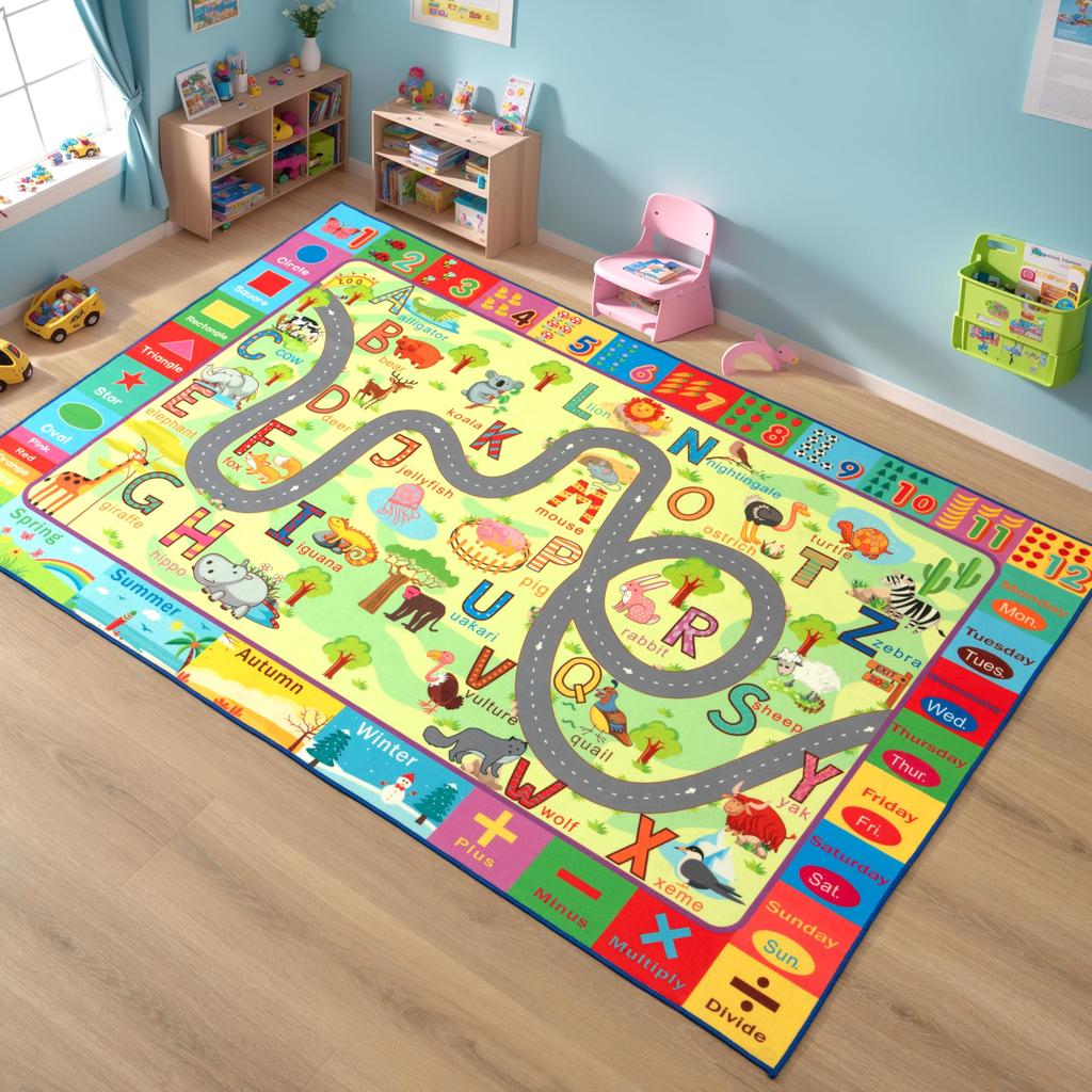 Terrug Kids Rug for Playroom, Educational Classroom Rug for Kids Room, Washable Nursery Rugs Non Slip Playroom Rugs Play Mat for Learning AB