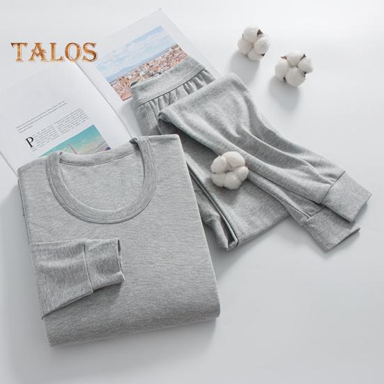 2Pcs/Set Men Homewear Suit O-Neck Long Sleeve Tops Elastic Waist Long Pants Set Solid Color Thin Pajamas Set