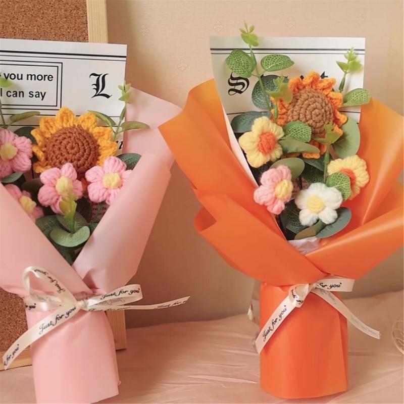 Yarn Sunflower Craft Hand Knitted Artificial Flower Decorative Gift Handmade Flowers For Teachers'Day Birthday Gift