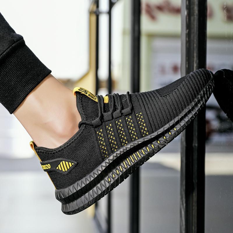 Light Breathable Men's Running Shoes Knitted Mesh Casual Sports Shoes Elastic Outdoor Training Sneakers Big Size 38-48