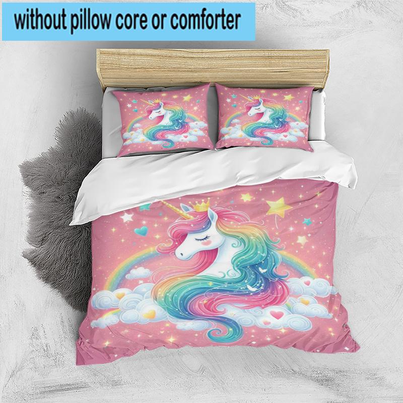 Magical Unicorn Fantasy 3pcs Bedding,Including 1pc Duvet Cover And 2pcs Pillowcases Perfect for Christmas,Ideal for Bedroom, Dormitory