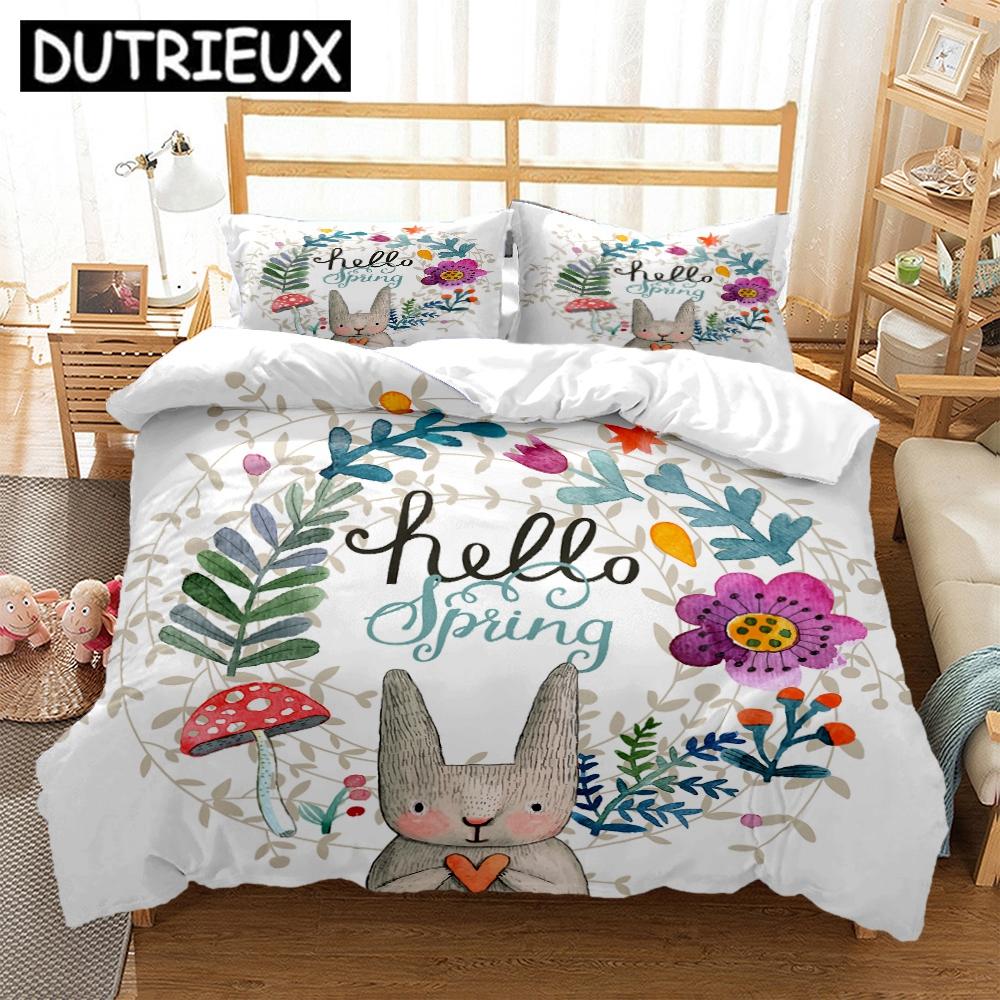 Comforter Bedding Set With Rabbit Design - King Size For Teens Double & Children'S Beds - S & Comforter Included