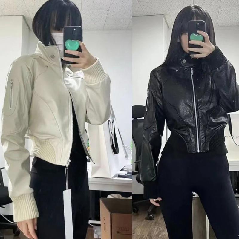 Women's Retro Hong Kong Style Leather Motorcycle Jacket: Punk Fashion Short Jacket for Spring & Autumn