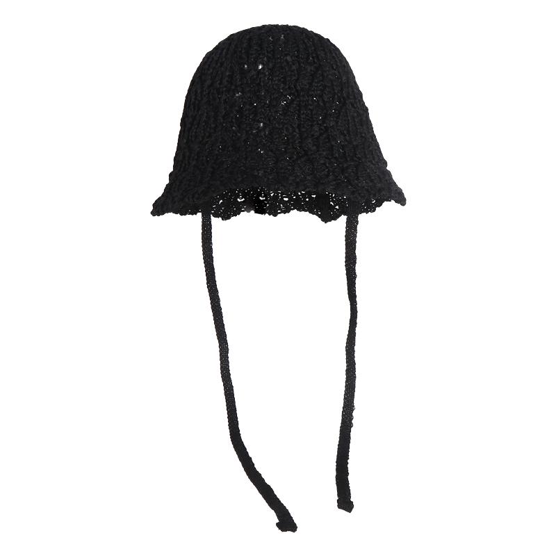 Hollow Knitted Lace-up Fisherman's Hat Children Spring and Summer Sunshade Sunscreen Hat Breathable Face Small Bucket Hat