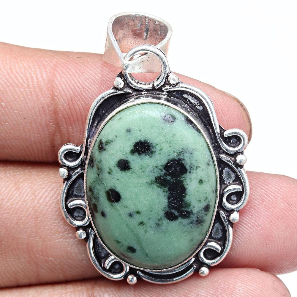 Pendant Ruby Zoisite Gemstone Gift For Her Silver Jewelry 1.75"