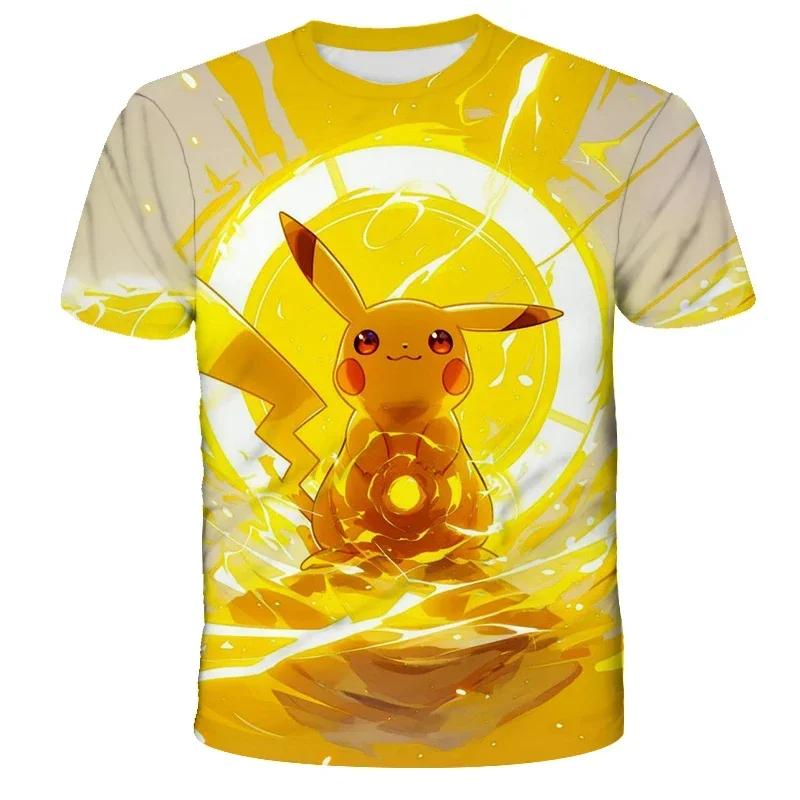 2026 New Anime Pikachu Children 3D Fashion Casual T-shirt Pokemon Boys Girls Kids Cosplay Yellow Clothing T-shirt Short Sleeve