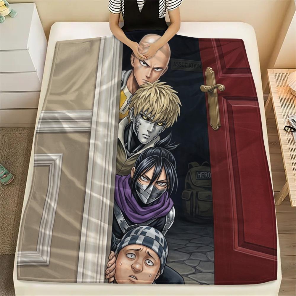 1PC Onepunch Man Patterned Flannel Blanket Suitable For All Seasons For Home Decor Warmth And Comfort Gifts Holiday Present