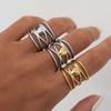 Stainless Steel Metal Hollow Line Heart Open Rings For Women Girls Minimalist Gold Color Adjustable Finger Ring Zircon