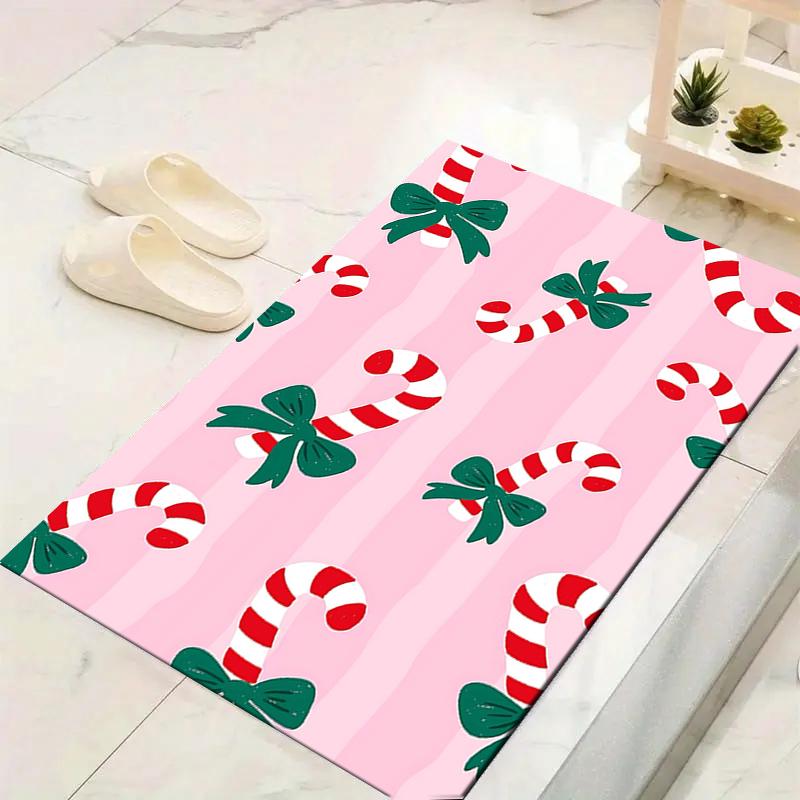 1Pc Christmas Candy Canes Rug Office Carpet Indoor Outdoor Doormat Nonslip Soft And Comfortable Living Room Christmas Halloween Gift D9186