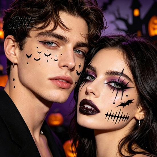 Realistic Tattoo Effects Halloween Makeup Eye Temporary Tattoos, Waterproof Spider Web Bat Eyeliner Spooky Party Supplies Shadow Sticker for