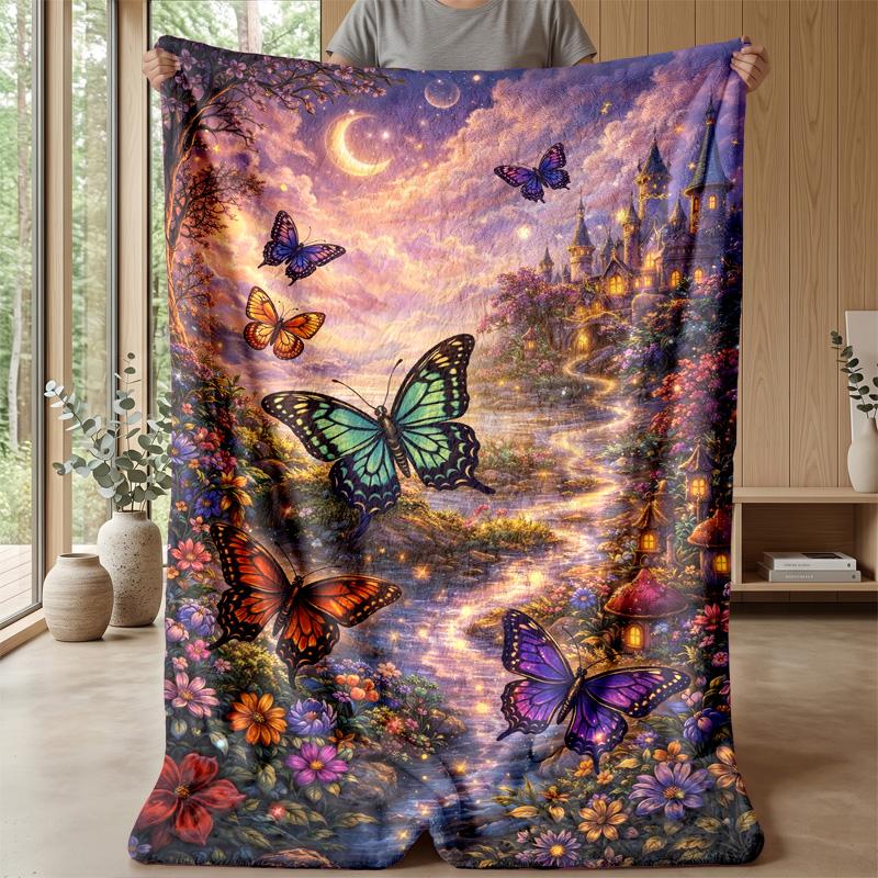 Elegant Rose Butterfly Marble Theme Blanket Lightweight Warm Flannel Blanket Decorative Throw Blanket for Home Decoration