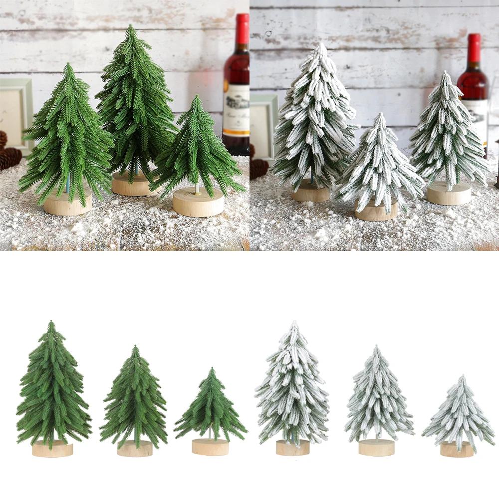 Mini Artificial Christmas Tree Frosted Bottle Brush Christmas Tree with Wood Base Pine Tree for Christmas Home Table Top Decor
