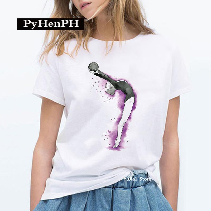 Gymnast Dansare T-shirt Mode Gymnast Konstnärlig Gymnastik Tryckt T-shirt för Kvinnor Föräldra-barn Kläder Oversized T-shirt