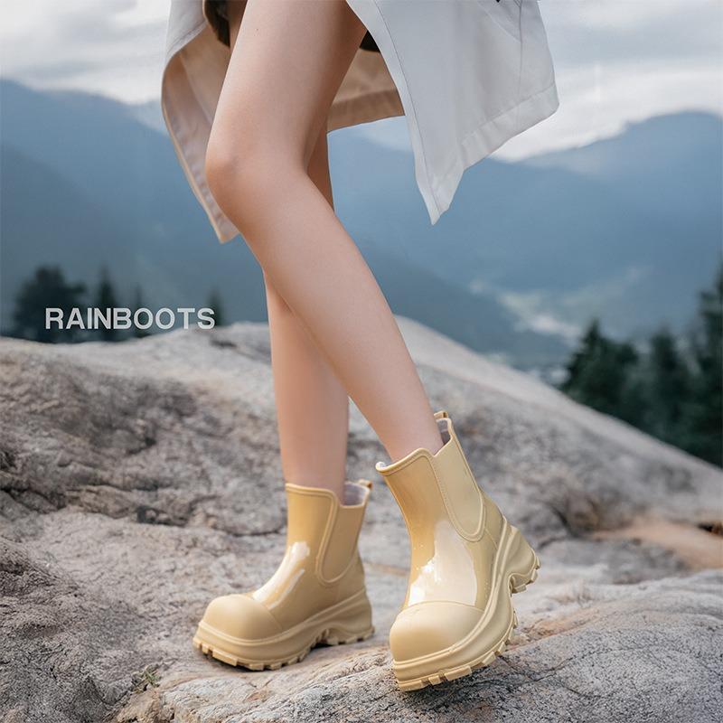 Rain shoes women's fashion outer wear water shoes thick-soled heightening rain boots non-slip water boots medium tube adult waterproof glue shoes