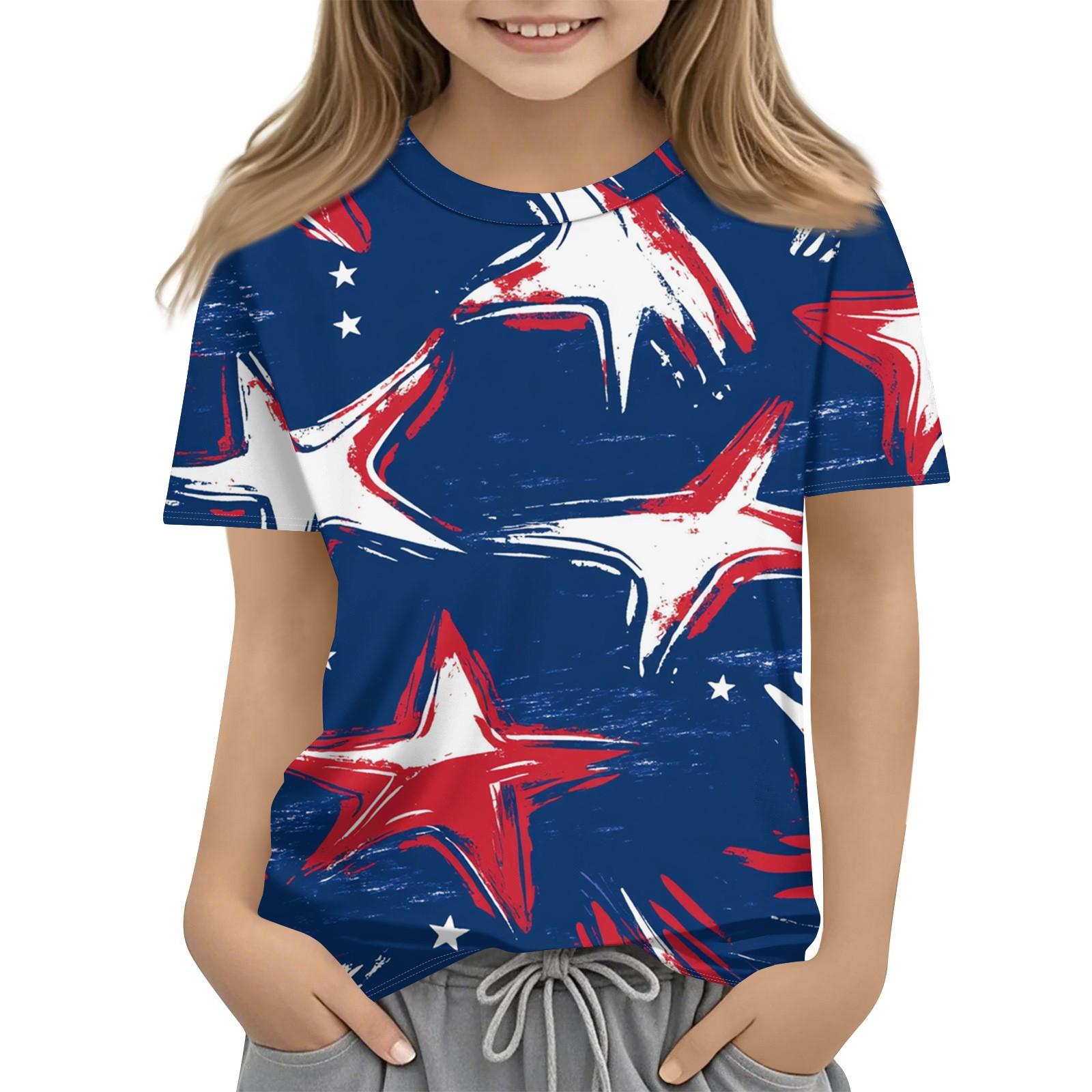 

Детская модная повседневная футболка с коротким рукавом и принтом «День независимости» с круглым вырезом 160 арбуз красный