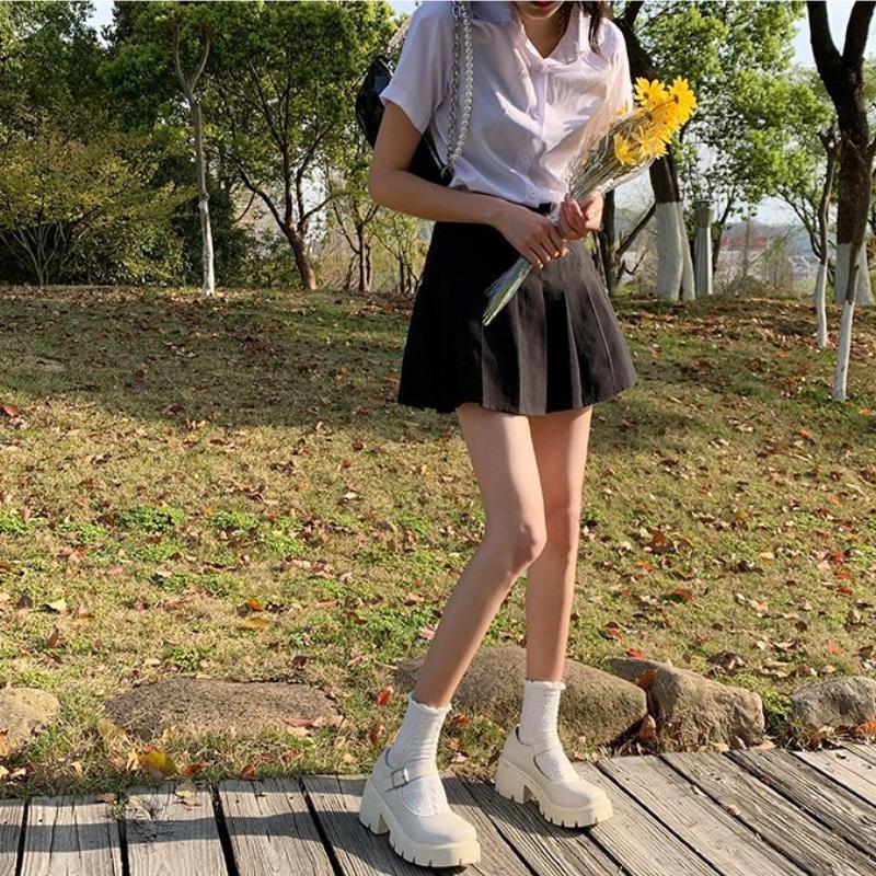 Lolita Ayakkabı Japon Kız Platformu Siyah Yüksek Topuklu Moda Yuvarlak Ayak Mary Jane Kadın Patent Suni Deri Öğrenci Cosplay Ayakkabı