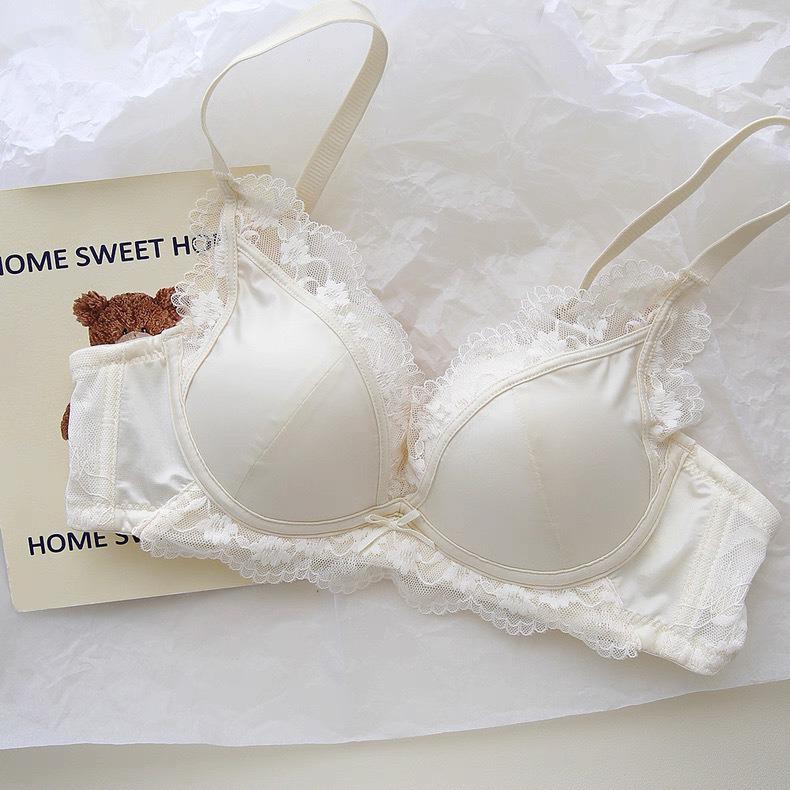 French Lace Satin Lingerie Set: Push-Up, Wire-Free, Anti-Sagging Bra for Small Busts