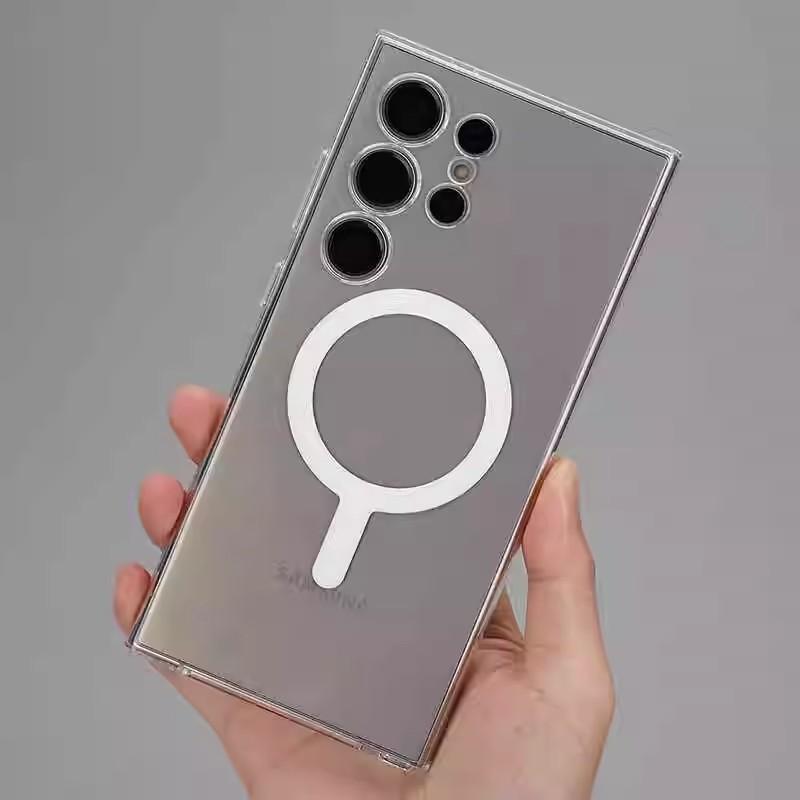 Suitable for Samsung Galaxy S25 Mobile Phone Case Transparent Magnetic Absorption and Non-yellowing S24ultra Anti Fall S23 Hard Protection Case