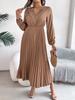 Dames Elegante Europese Stijl V-hals Kant Hoge Taille Lange Mouwen Geplooide Maxi Jurk