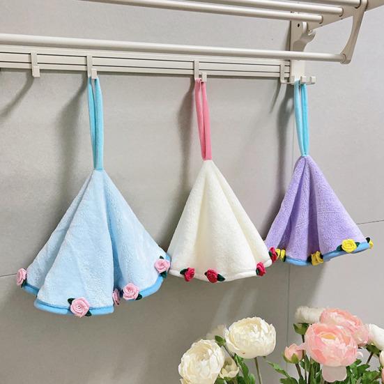 Rose Bouquet Hand Towel Hanging Hand Wipe Cloth Absorbent Decorative Hand Towel with Hanging Loop for Kitchen Bathroom