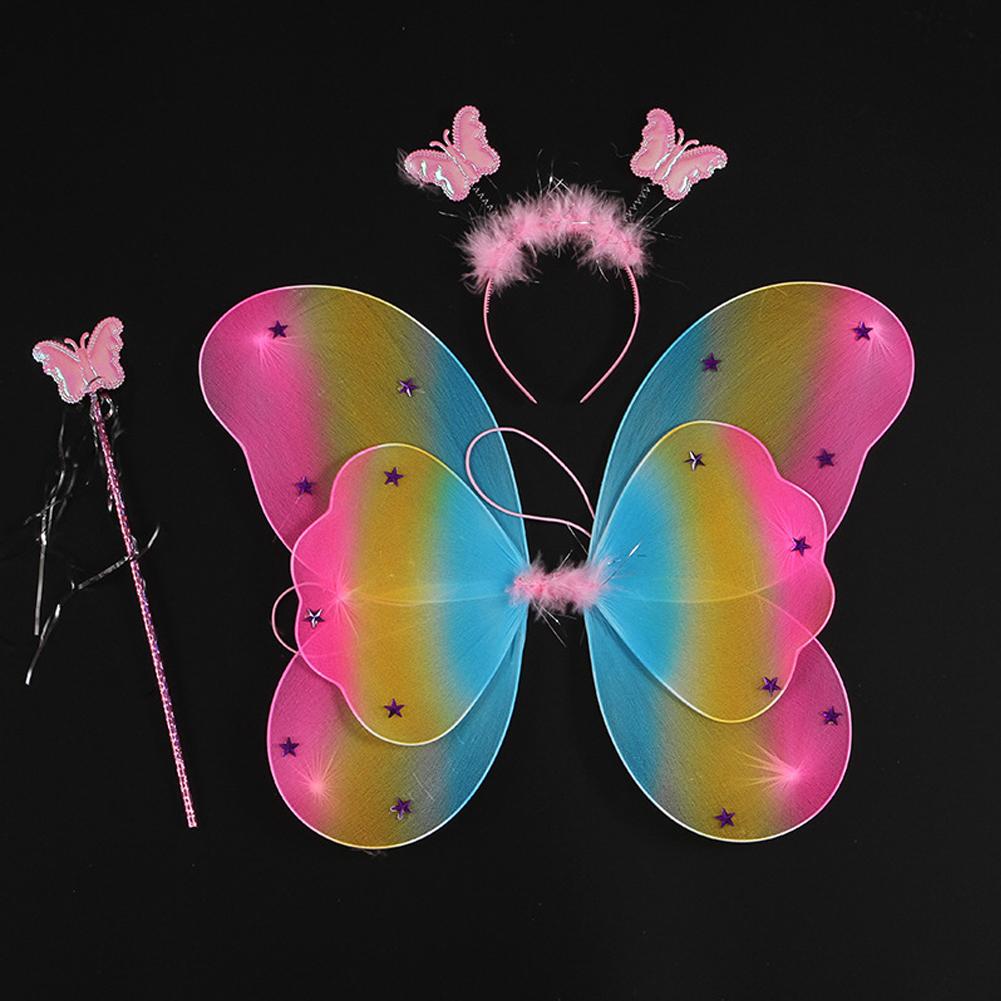 Kids Butterfly Wings Set Headband Wand Halloween Party Costume Children Fairy Props Christmas Photography Props
