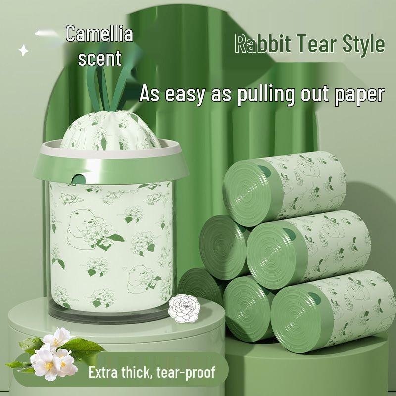

**Camellia Extra Thick Tear-Free Printed Garbage Bags with Drawstring for Household Cleaning** Camellia Fragrance 1 Roll [30 sheets] Extra Thick