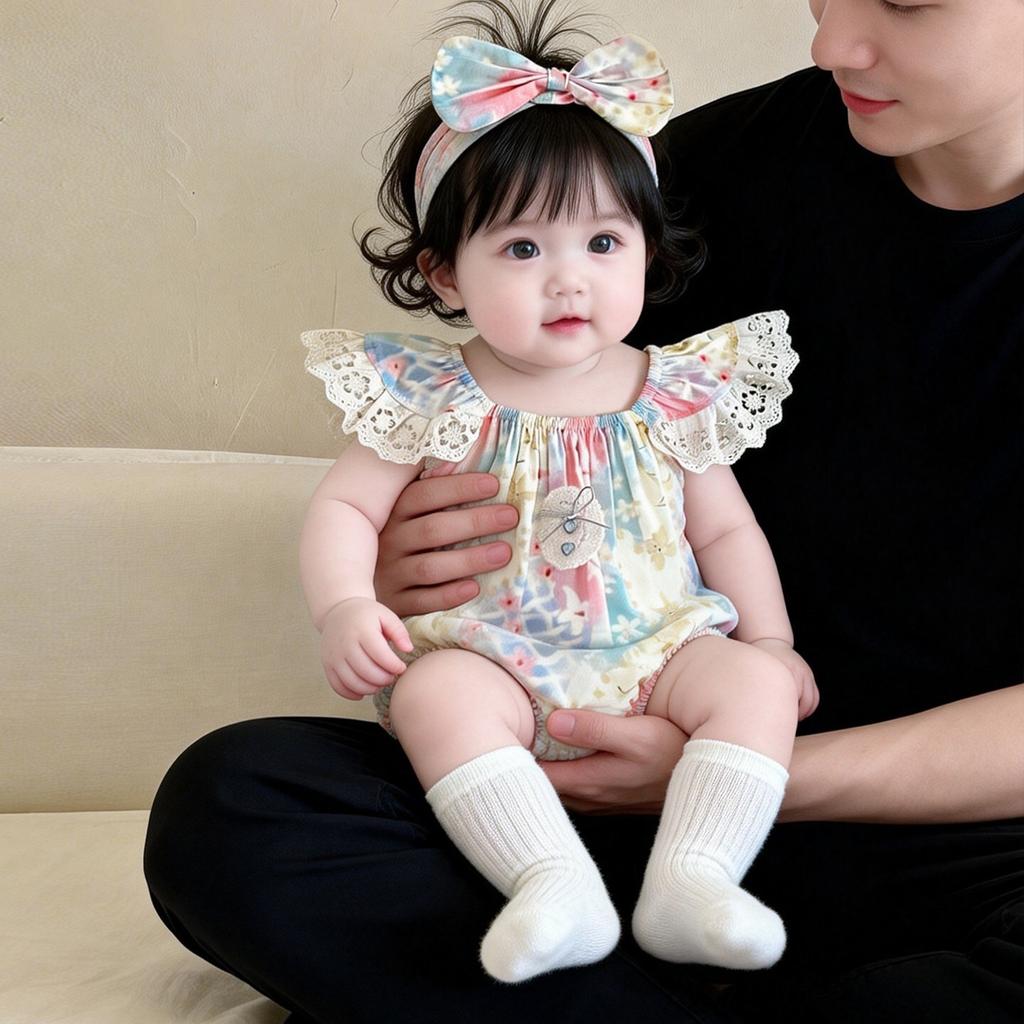 Summer Thin Floral Baby Romper For Newborn Girls Full Moon 100 Days Bodysuit